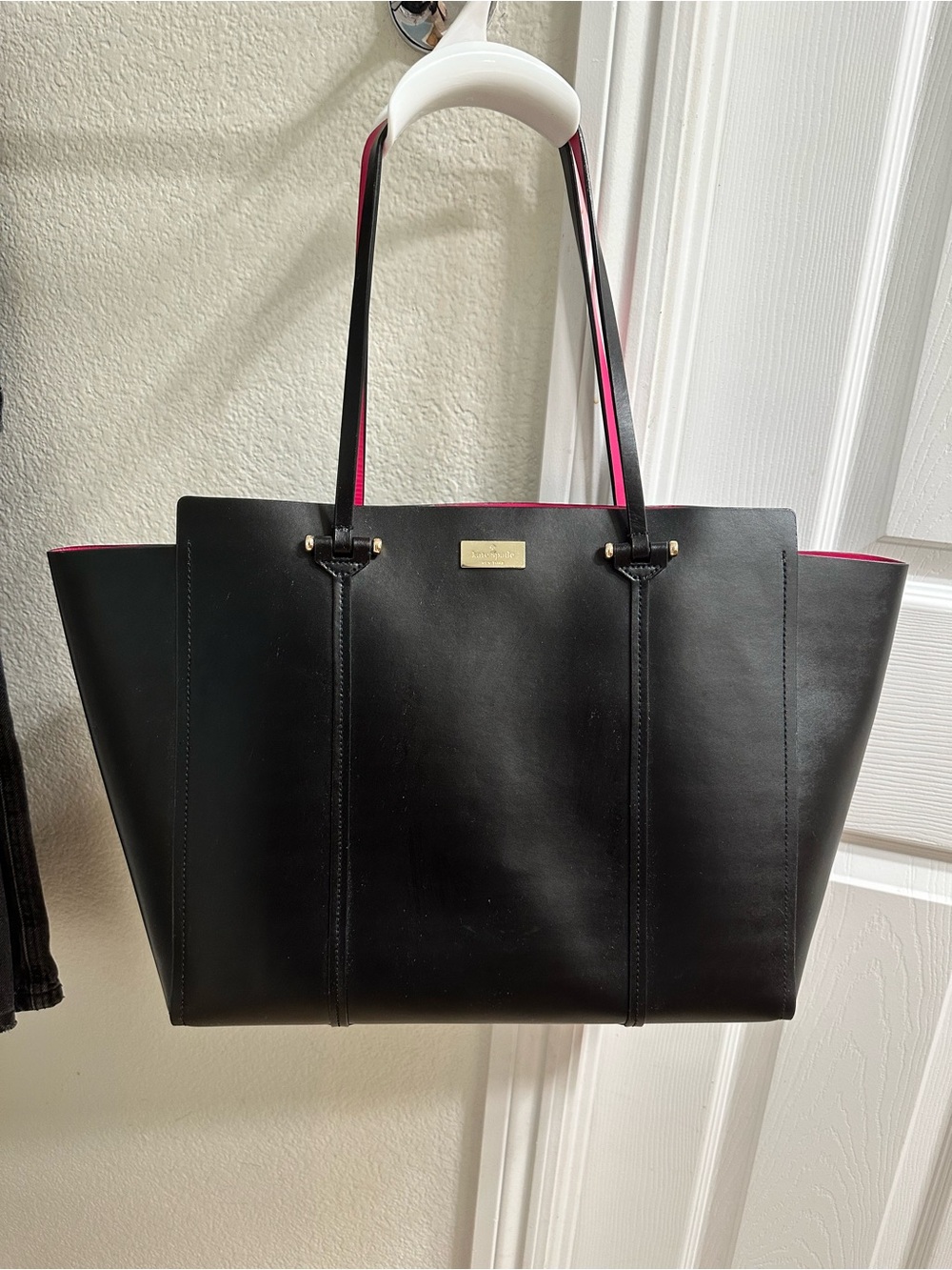 Black Tote Bag with Pink Trim - Women's Shopper
